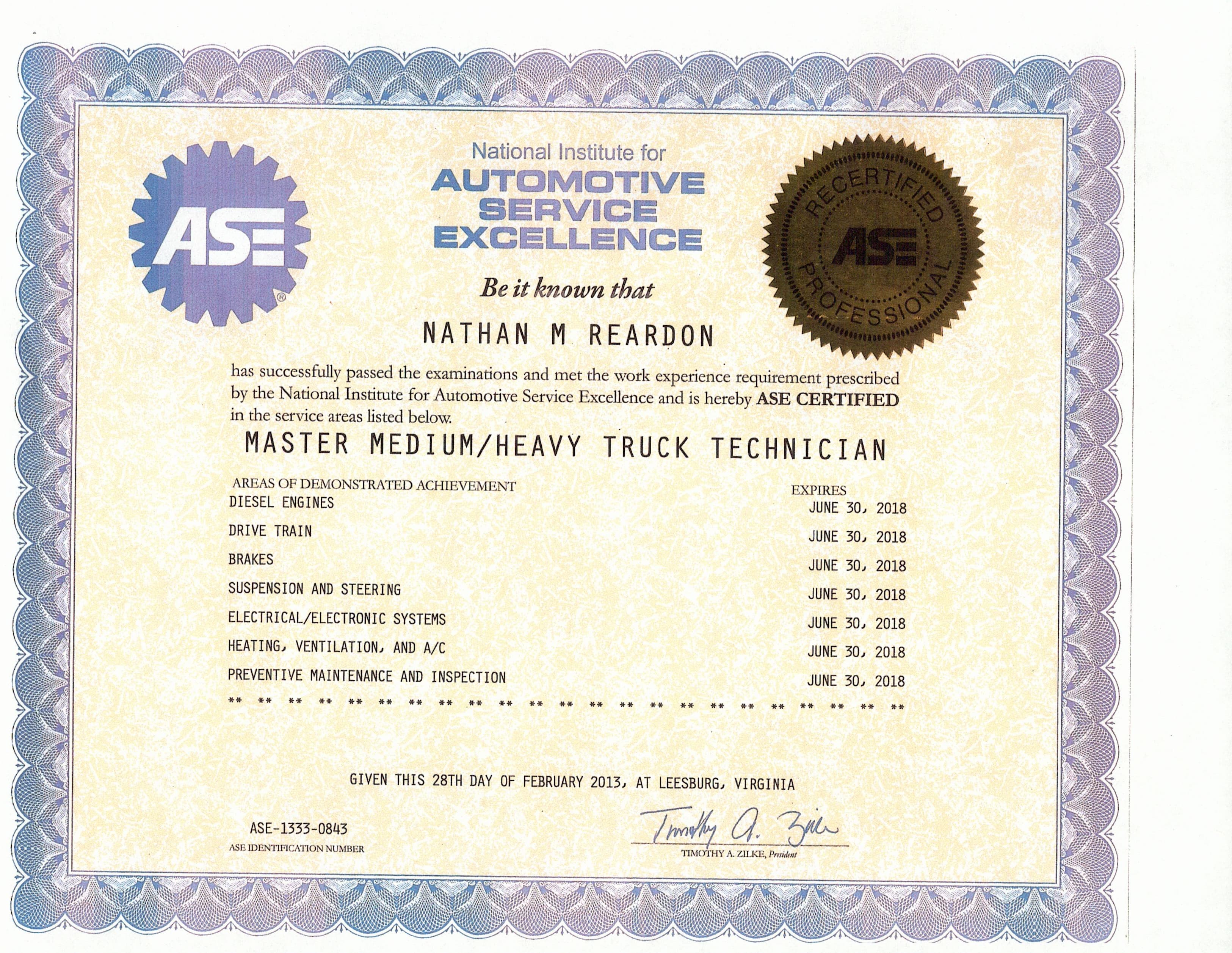 ASE Certificate 1