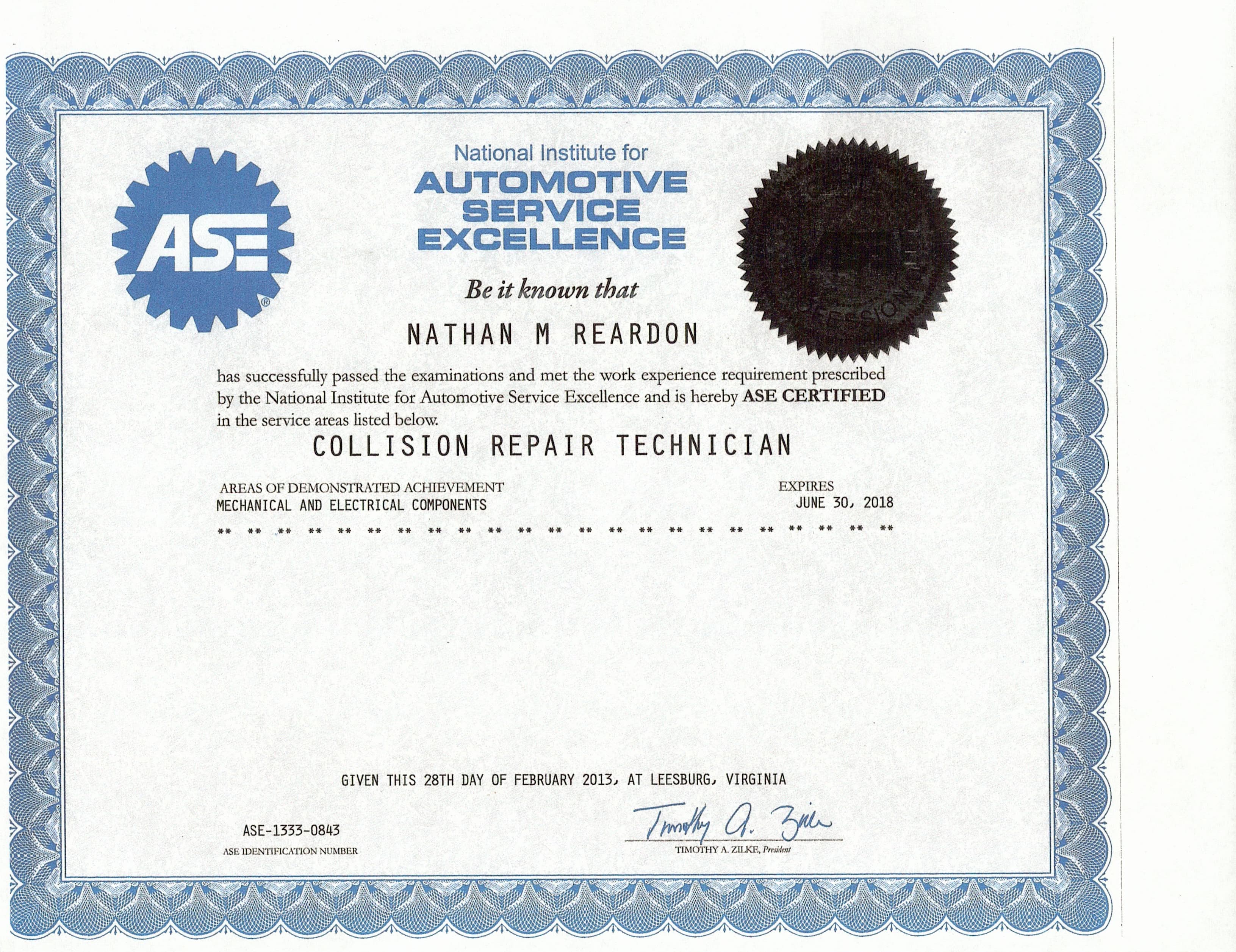 ASE Certificate 4