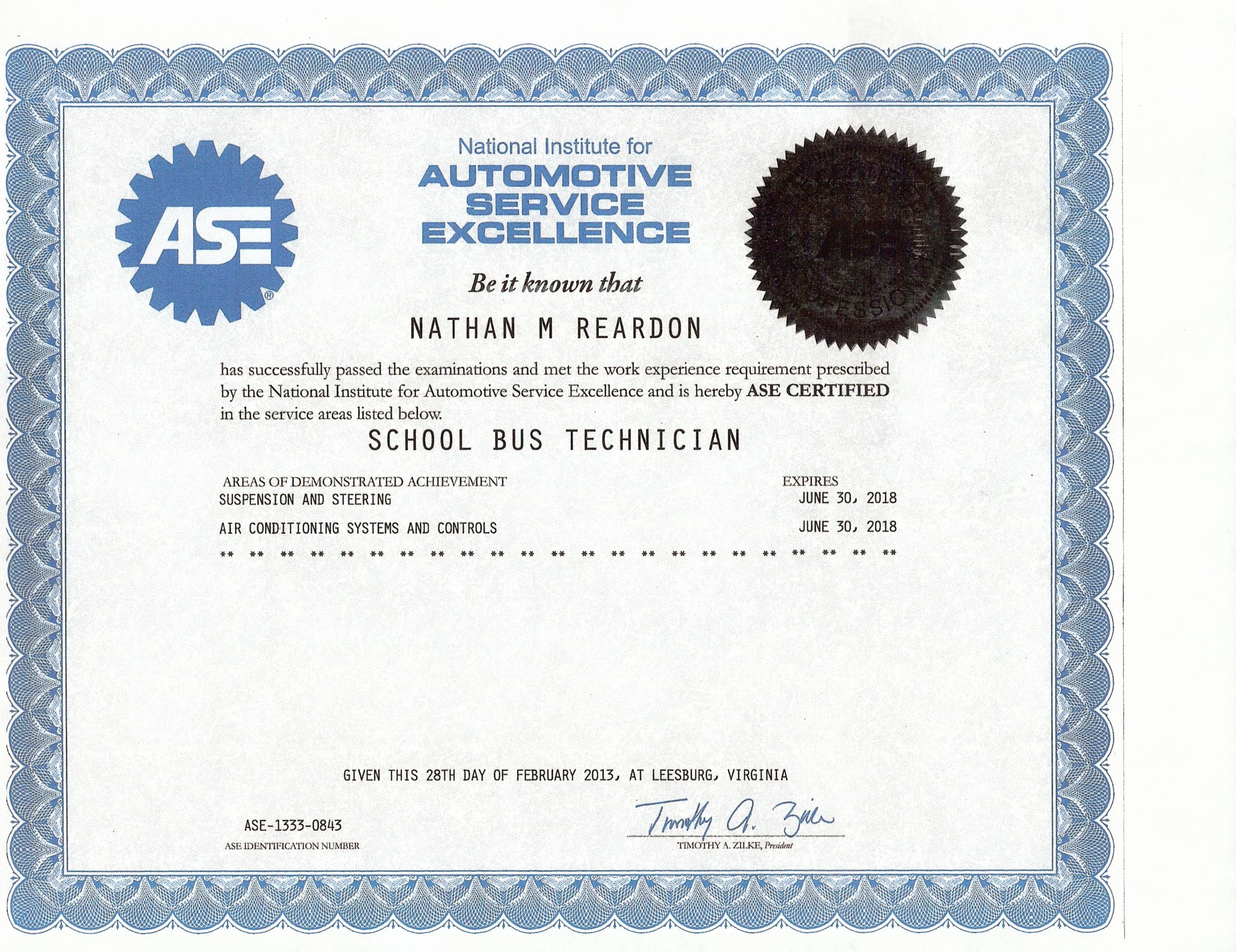 ASE Certificate 6